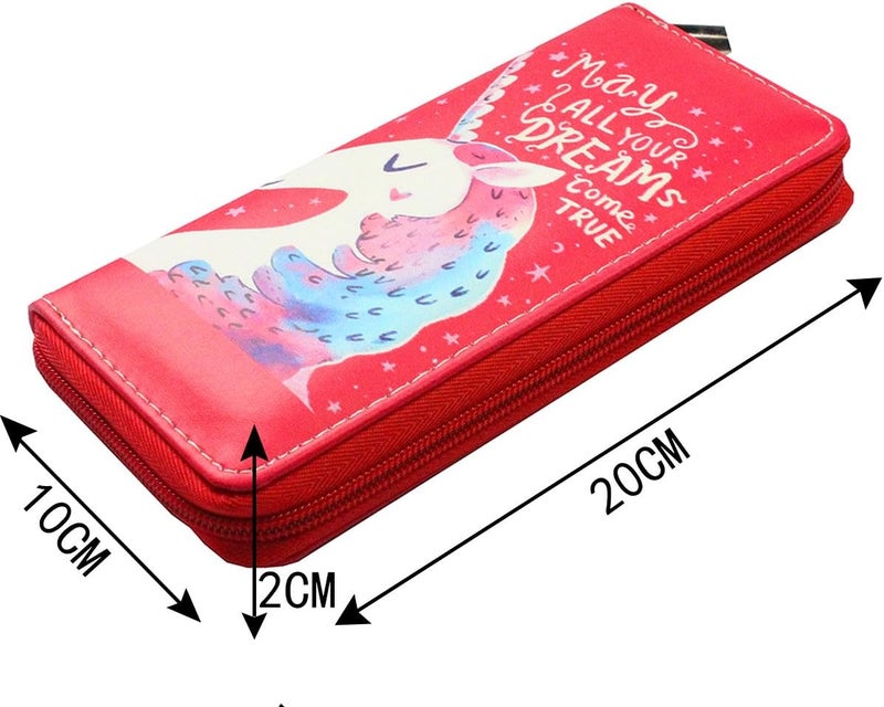 MayeBridge Timlee Cute Rainbow Unicorn Long Wallets Long Purse Women Unicorn Wallets For Girls Kids (Red) - Image 5